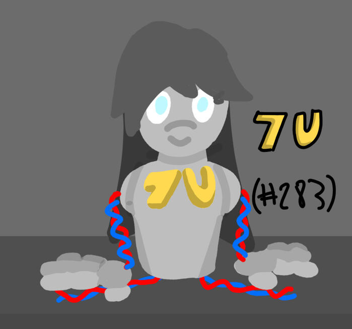 A legless android robot holding herself up with her hands, labeled "7U (#283)".
