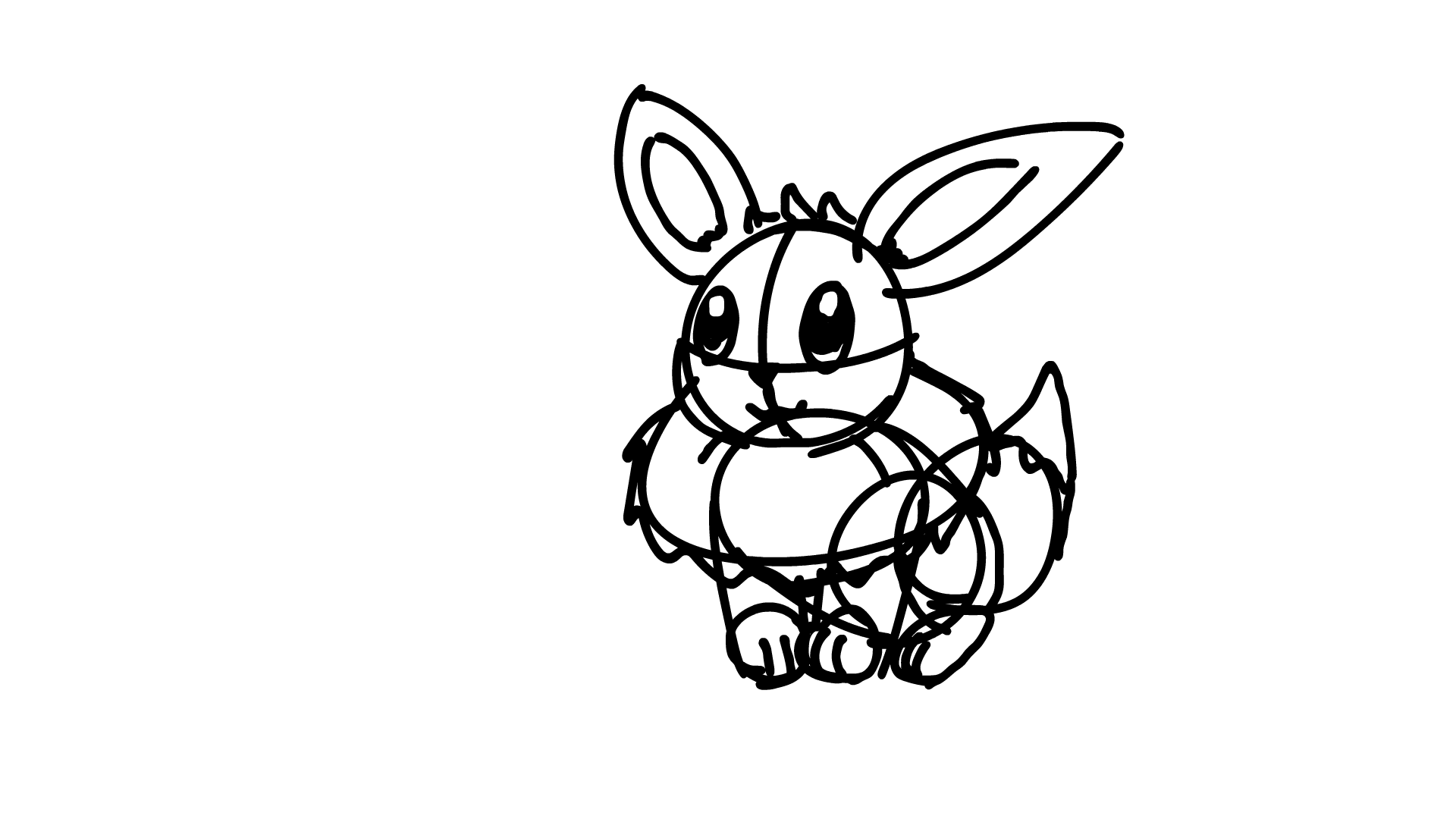 Animated sketch of an Eevee getting hit by a Poké Ball.